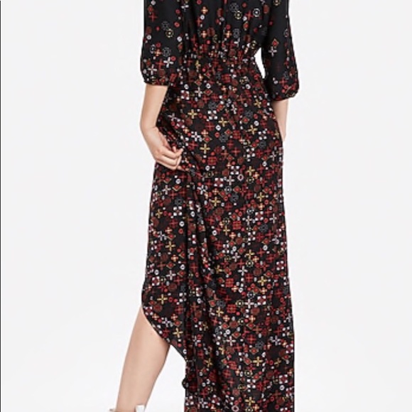 Express Women’s Floral Maxi Dress Striking High Low Surplice Faux Wrap V-Neck - Picture 6 of 13